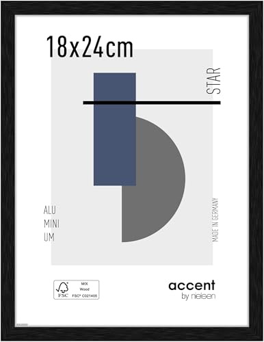 accent by nielsen Aluminium Bilderrahmen Star, 18 x 24 cm, Schwarz | Aluminium Fotorahmen im Hoch- & Querformat zum Auftstellen und Aufhängen Schwarz gebürstet Echtglas