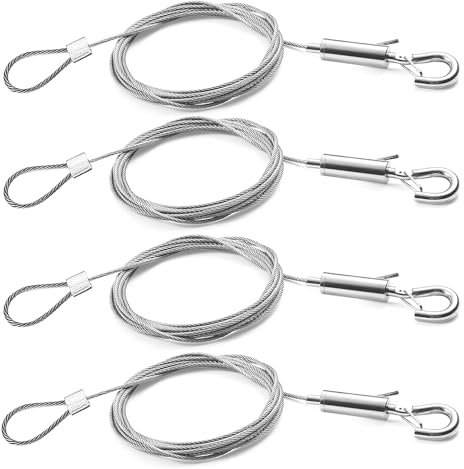 TAIANJI 4 Stück 2m Einstellbar Edelstahl Draht Seil mit Ösen und Klemme, Edelstahlseil Drahtseil Bild Hängen Draht Drahtseil Befestigung für zu Hause, Garten Hängen(Gewichtskapazität 30KG)
