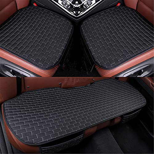 Auto Sitzauflage 3er Set, Leinen Sitzkissen rutschfest und Atmungsaktiv, Universal Sitzauflagen für Auto Vordersitzbezüge und Rücksitzbezüge (schwarz und weiß,2+1 Sitzbezüge vorne und hinten)
