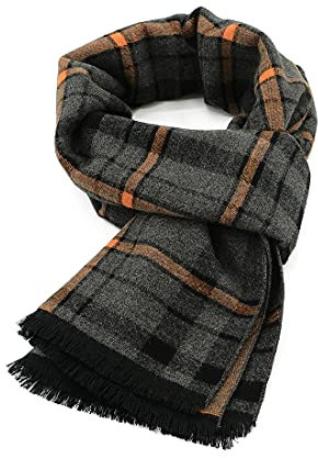 Durio Schal Herren Damen - Winterschal Herrenschal Warm und Weiche Gestrickt Plaid Winter Unisex Lange Schals Grau Gelb Einheitsgröße