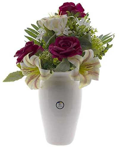 CERÁMICA RAMBLEÑA | Vasi di Fiori Decorativo Ceramica Terracotta | Vaso per Composizione Floreale | Vaso Bianco per Tavola e Cimitero | Fatto in Spagna 15x15x25.5 cm