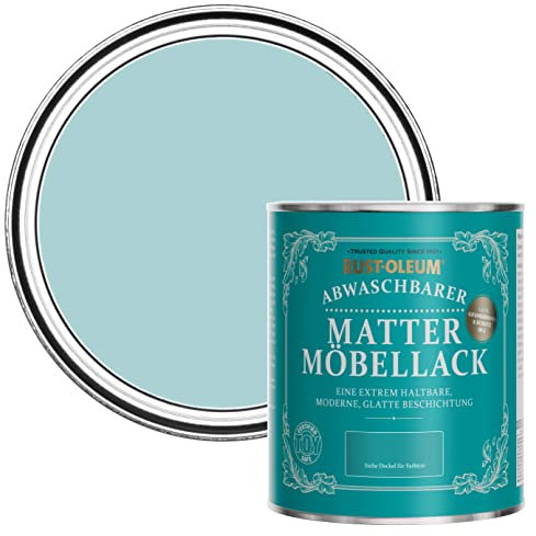 Rust-Oleum blau Möbelfarbe mit Matt-Finish, geruchsarm und wasserbasiert für Innenholz - Inselblau 750ML