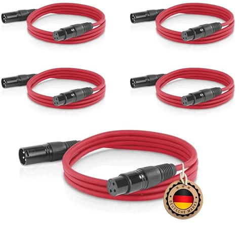 ETEC Professional 5x XLR Audio Kabel 3m Mikrofonkabel DMX OFC-Kupfer symmetrisch rot Stecker Buchse Lichttechnik Datenübertragung Musik Sound