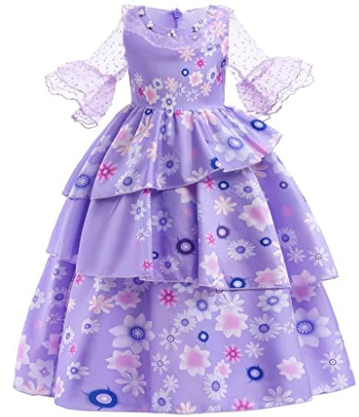 Lito Angels Vestito Costume Floreale Viola a per Bambina, Taglia 5-6 anni (Etichetta in Tessuto 120), Manica Corta