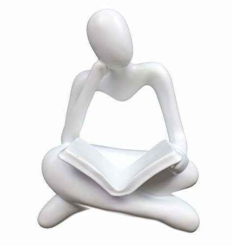 HAFKOIS Thinker Statue Reading Women Figurine Abstract Art Sculpture Home Decor Modern White Decor Accents White Thinker Figurines for Living Room Shelves Bookshelf Office Shelf Desktop Decor