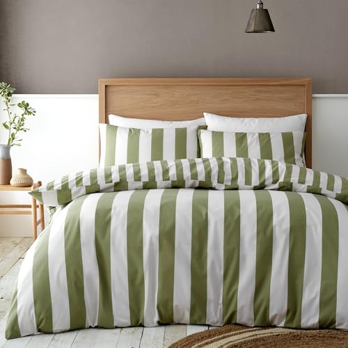 Catherine Lansfield Housse de Couette réversible Double Cove à Rayures avec taies d'oreiller Vert