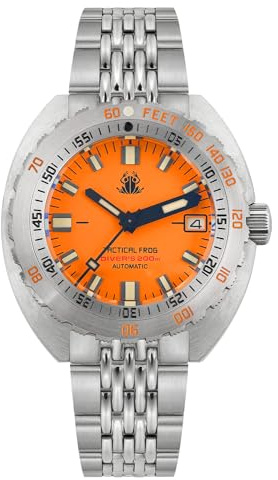Tactical Frog V3 Klocka för män NH35 automatiskt rostfritt stål 20 ATM vattentäta dykklockor lysande, Orange, armband
