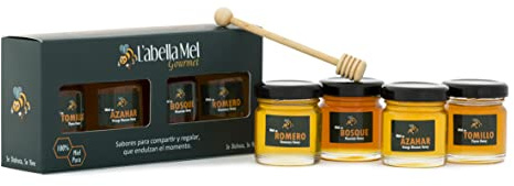 L'Abella 4 Honigsorten aus Spanien im Mini Probierset - beste Qualität - reines Naturprodukt - kaltgeschleudert - unfiltriert - Set mit 4 x 50 g