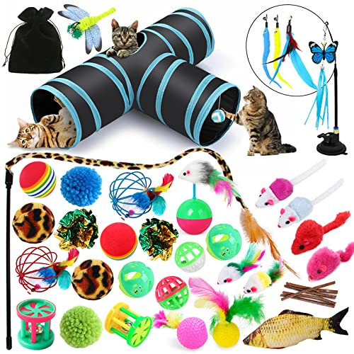 JOYBOY Giocattoli per Gatti,Giochi per Gatti,39 Pezzi Gioco Gatto da Interno Set,Giocattoli Interattivi per Gatti con Tunnel per Gatti,per Gattino Kitten in Casa