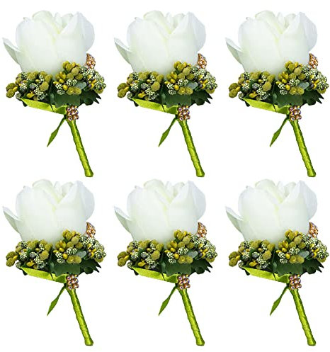 6 Stück Hochzeit Braut Blumen Anstecker,Handgefertigte Rose Bräutigam Boutonniere Hochzeitsbrosche Blumenstrauß Korsage künstliche Blumen für Party Prom Männer Anzug Dekoration,Grün