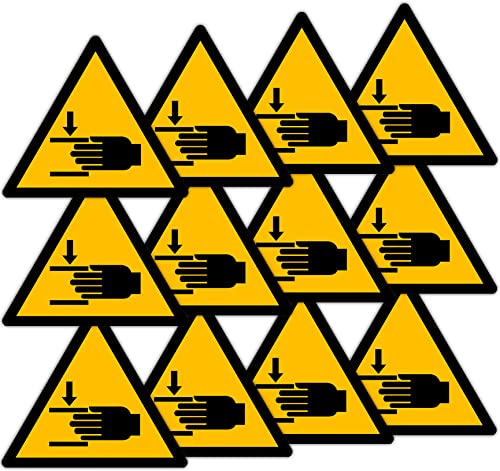 Becral - Adesivo Schiacciamento delle mani/Segnale Triangolo W024 omologato, ASR A1.3, DIN EN ISO 7010 poliestere Giallo nero (70 mm - 12 pezzi)
