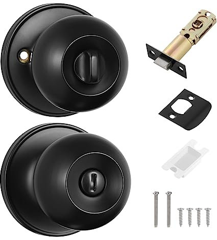 Coolty Pomos de Privacidad las Puertas Sin Llave Cerradura Redonda Manija de la Puerta para Dormitorio Baño Puertas Interiores Privacidad Uso (Negro)