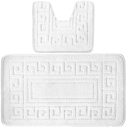 4All Tappetino da bagno greco in fibra sintetica resistente all'umidità, 100% polipropilene, lavabile in lavatrice, tappetino da doccia, tappetino per WC (bianco)