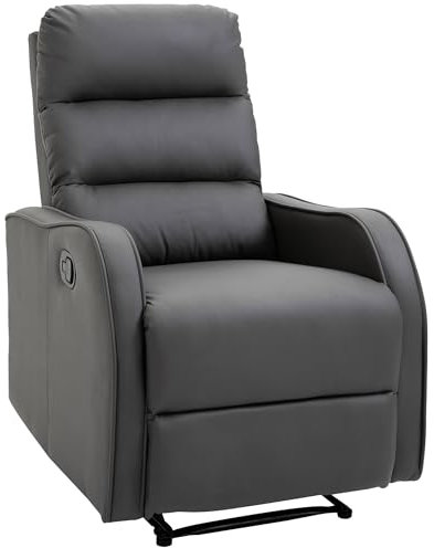 HOMCOM Relaxsessel, TV Sessel mit Liegefunktion, 160° Neigebarer Fernsehsessel, Ruhesessel, Liegesessel für Wohnzimmer, Schlafzimmer, Kunstleder, Dunkelgrau