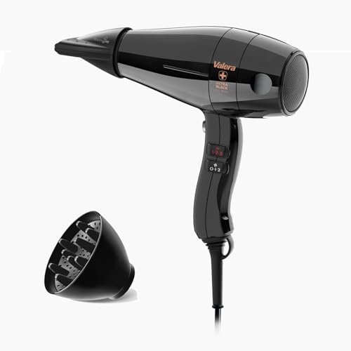 Valera, Swiss Silent Jet 8500 Ultrablack, professioneller Haartrockner, Föhn mit leistungsstarkem Motor AC-Performance, 6 Temperaturstufen, Ionen-Generator, verdrehsicherem Super-Flex-Kabel, 2000 W