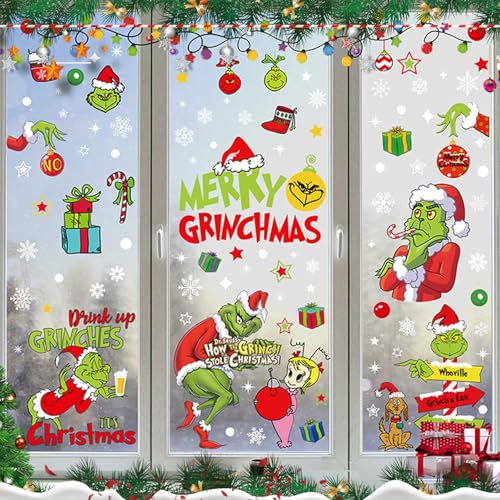 Friedwohl 154 adesivi natalizi per finestre, immagini natalizie, riutilizzabili su entrambi i lati, in PVC, per finestre di vetro, decorazione natalizia (9 fogli, 20 x 30 cm)