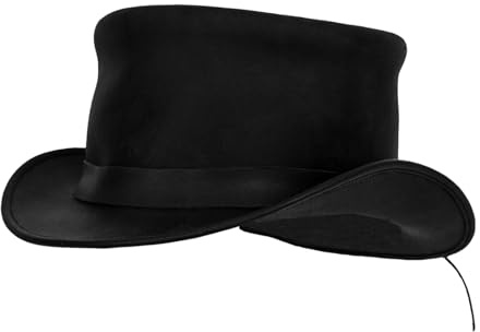 RiderVibe Schwarzer Zylinder, modischer Gentleman-Hut, Lederhut, Herrenhut, Cowboyhüte