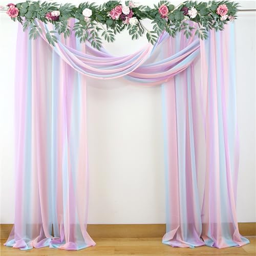 Lukery 3 Stücke Hochzeit Vorhang Hochzeitsbogen, Querbehang Gardine Freihanddeko Himmelbett Vorhänge Stoff Tüll Transparent Voile Dekoration für Party Hochzeit Geburtstag Taufe (75x550cm,Regenbogen)