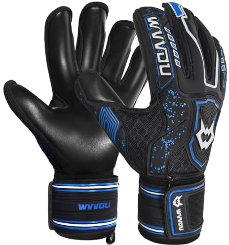 WVVOU Torwarthandschuhe Kinder und Herren Größe 7 Schwarz, Abnehmbarer Fingersave, 4+3 mm Latex, rutschfest, Fußball-Training und Spielbetrieb, Atmungsaktives Netz