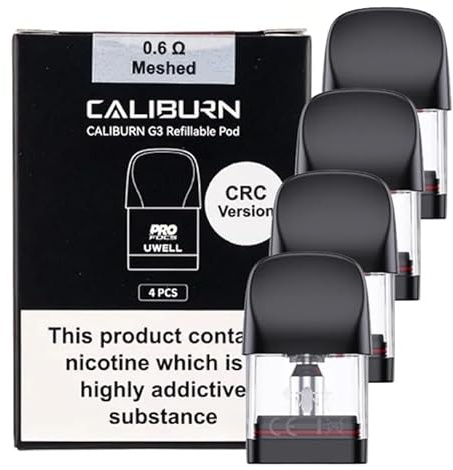 Uwell Caliburn G3 Pod 2ml 4pcs - 0.4ohm 0.6ohm 0.9ohm 1.2ohm Meshed - Cartucho depósito Remplazo MTL Vaping Top Filling Vape Atomizer - Sin Nicotina Sin Tabaco (0,6 Ohms)