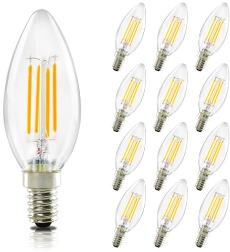 GBLY 12er pack LED E14 Glühbirne Leuchtmittel Warmweiß Lampe kerze 4W | 2700K Filament Birne Retro Edison C35 Glühlampe Vintage Light Bulb Glas Energiesparlampe - Nicht Dimmbar