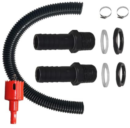 WLUOS Regentonne Anschlussset Regentonne 40mm mit Anschlussschlauch 500mm Überlauflochöffner für Wassertanks