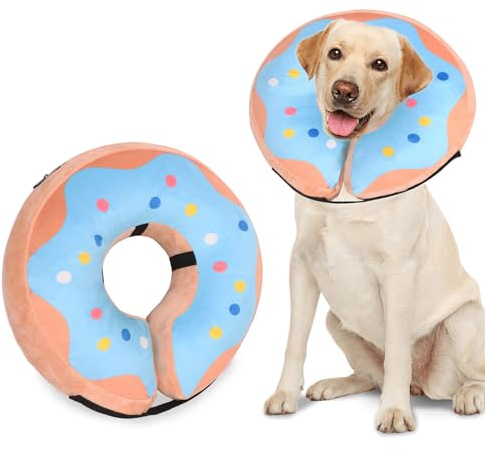 Niuoppy Inflatable Collar for Dogs & Cats - Protective Recovery Collar Prevents Licking, Biting (Pattern Blue M)