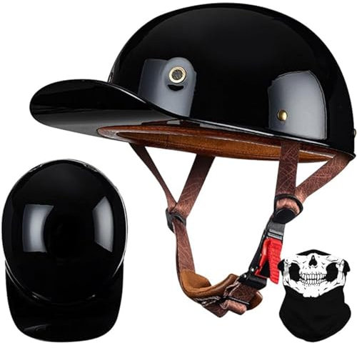 QJWMatic Halbschalenhelm Baseball Cap Vintage Motorradhelm Scooter Helm Herren Damen Jethelme Retro Motorrad Halbhelm ECE-Zulassung E,XL61-62CM