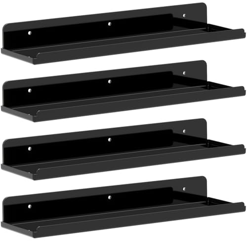 Lifewit 4 Pack Kunststoff Wandregal, 35,5cm Schweberegal Wand trag. 6kg | Hängeregal für Kinderzimmer Schlafzimmer Wohnzimmer Bad Küche, Regal Wall Shelf Regalbrett Bilderleiste Bücherregal, Schwarz