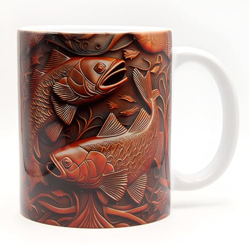 Tasse mit Fischmotiv aus Holz geschnitzt, die ideale Tasse für Ihren perfekten Kaffee, kreative Tasse, einzigartige Tassen für unvergessliche Momente