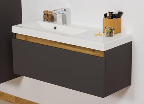 Quentis Badmöbelset Intra 90 cm - Slim LINE, Waschtisch & Unterschrank, grafitgrau matt, Waschbeckenunterschrank montiert