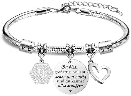 HEYEJET Silber Anhänger Armband für 9 Jahre Alt Mädchen - Geburtstag Charme 9. Geburtstag für Tochter, Nichte, Schwester, Freund - Inspirierendes Geschenk Schmuck