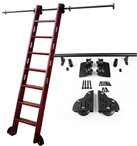 Rollende Bibliotheksleiter, Hochleistungs-Gleitschienen, Gleitleiterschienen-Hardware-Kit, Bibliotheksleiter, mobiles Leiterschienen-Kit, 2 m, 3 m, 4 m, 5 m, 6 m (ohne Leiter) (Größe: 10 Fuß