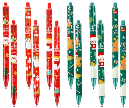 24 Stück Weihnachts Kugelschreiber, 0.5mm Druckkugelschreiber, Weihnachtsmann Schreibender Kugelschreiber, Geschenke für Studenten und Kinder