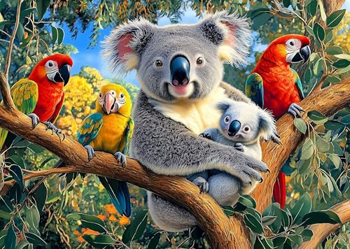 Jigsaw Puzzles for Adults 1000 Piece Koala & Parrot 27.56 x 19.69 Inch Parrot Puzzles for Adults Educational Challenge Toy 1000 Pieces Koala Puzzles for Adult Kid