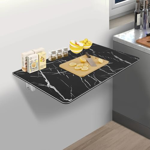 Sindipanda Wandschreibtisch Tischplatte Klappbarer Schreibtisch 90 x 50 cm Esstisch, Bürotisch Wandmontierter Klapptisch Aus MDF und Metallklammern Klapptisch, Max.30Kg (Schwarz)
