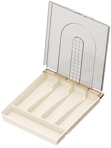Acunny Organizador de cubiertos con tapa, 5 compartimentos, caja de almacenamiento para cubiertos con tapa extraíble