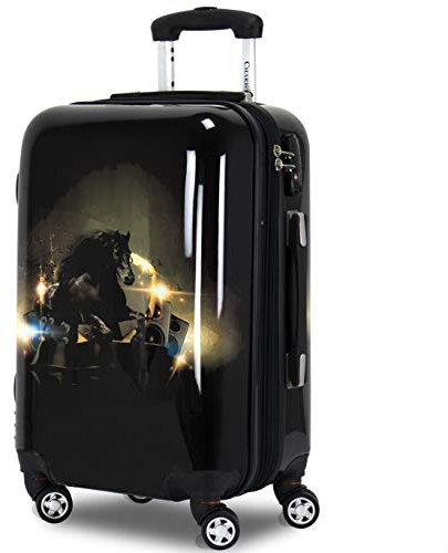 Chariot Ensemble de valises rigides Extensibles imprimées, Ensemble de valises rigides Extensibles imprimées, Noir, 20-inch Carry-on, Valise Rigide Extensible en Polycarbonate pour Cheval avec