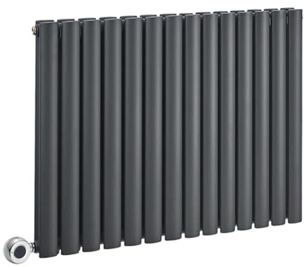 MILANO 1200W Anthracite Double Oval Panel Electric Radiator Plug 635x826mm