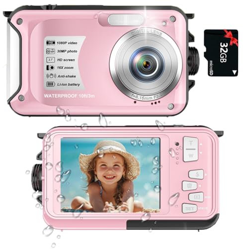 Unterwasserkamera wasserdichte Kamera mit 32GB Karte Unterwasserkamera 30MP 1080P wasserdichte Digitalkamera zum Schnorcheln 16X digitaler Zoom