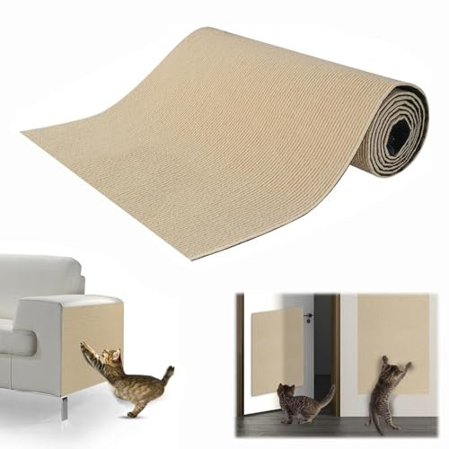 Katzen kratzbrett 200 × 40 cm kratzmatte selbstklebend kratzpappe für Katzen Ratzfestes kratzschutz Sofa Katze kletterwand DIY kratzteppich Katze Antikratz Wand Ecke Möbel. (Khaki)