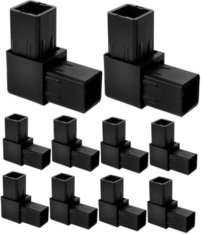 Connettore per Tubo Quadro 25x25 MM Vie Nero, 10 Pezzi