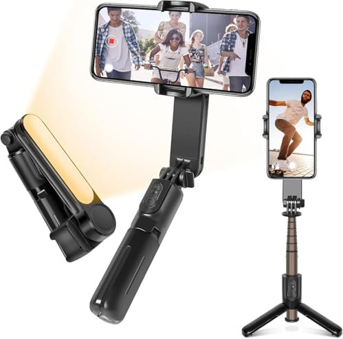 Gimbal Stabilizer for Smartphone, Phone Gimbal with Filling Light, Mobile Phone Gimbal Stabilizer with Remote Control for Vlog Video, Compatible with Android/IOS