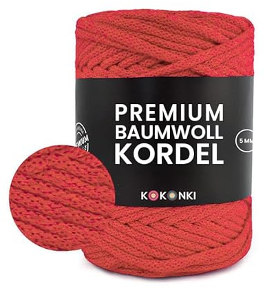 Makramee-Schnur aus Baumwolle PREMIUM By KOKONKI 5mm / Ralle 100 m (Rot)