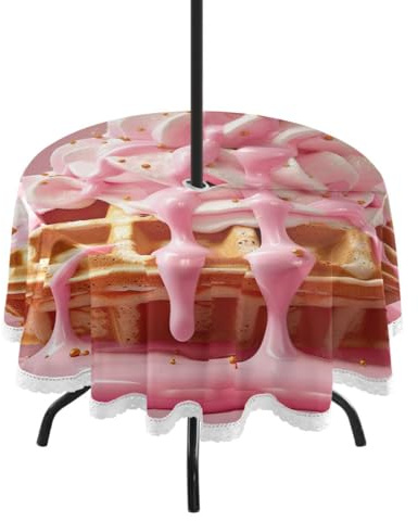 SKYSHU Tovaglia a forma di cono gelato per esterni, 152 cm, impermeabile, antimacchia, resistente alle pieghe, lavabile, con foro per ombrellone e cerniera, per patio, barbecue, cortile, vacanze