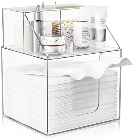 TAINESS Disposable Facial Towels Storage Box Compatible with Clean Skin Club Clean Towel XL-Cotton Pads-Swabs Upgraded Double Layer Face Towel Holder Acrylic Storage Container Valentine's Day Gifts