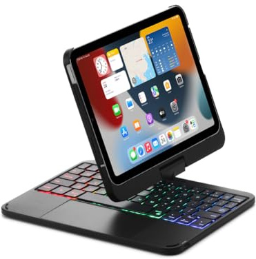 FAYGAOAI Funda con Teclado para iPad Mini 7 (2024) & Mini 6 (2021) 8.3, Contiene Ñ, Giratoria 360°, Teclado Retroiluminado de 7 Colores con Trackpad & Soporte para Lápiz,Negro