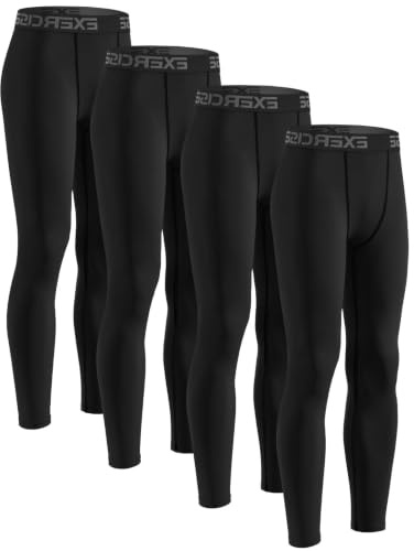 ATTIQOZI 4 Pack Kompressions Leggings Jungen Lange Unterhosen Kinder Laufhose Sport Leggings Jungen Sportunterwäsche für Fußball, Basketball,Laufen und Fitness