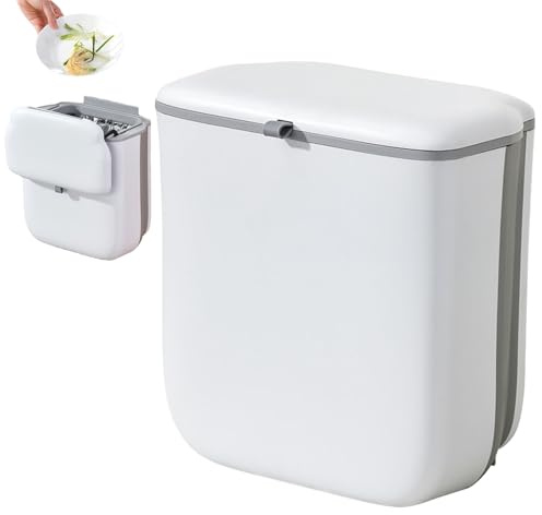 Collapsible Kitchen Composter Bin - 10L Bin with Lid for Food Waste | Compact Under Sink Hanging Bucket for Kitchen Bathroom Camping Car Residential Room RV