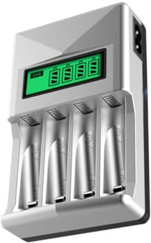 HOMOBABE Caricabatterie Intelligente Usb Lcd a 4 Alloggiamenti Per Batterie Aa e Aaa, Ricarica Rapida Con Mantenimento, Compatibile Con Batterie Ricaricabili